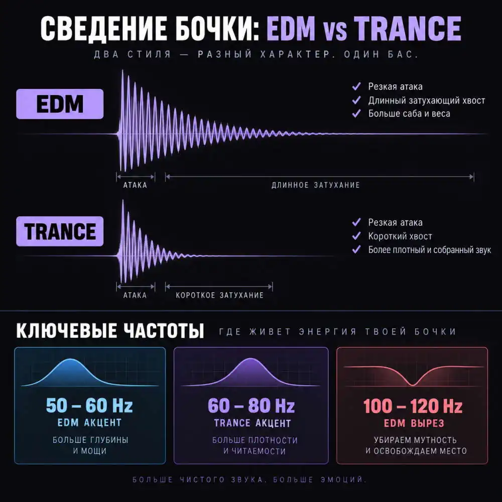 Сведение бочки в EDM и трансе: сравнение длины хвоста и низа